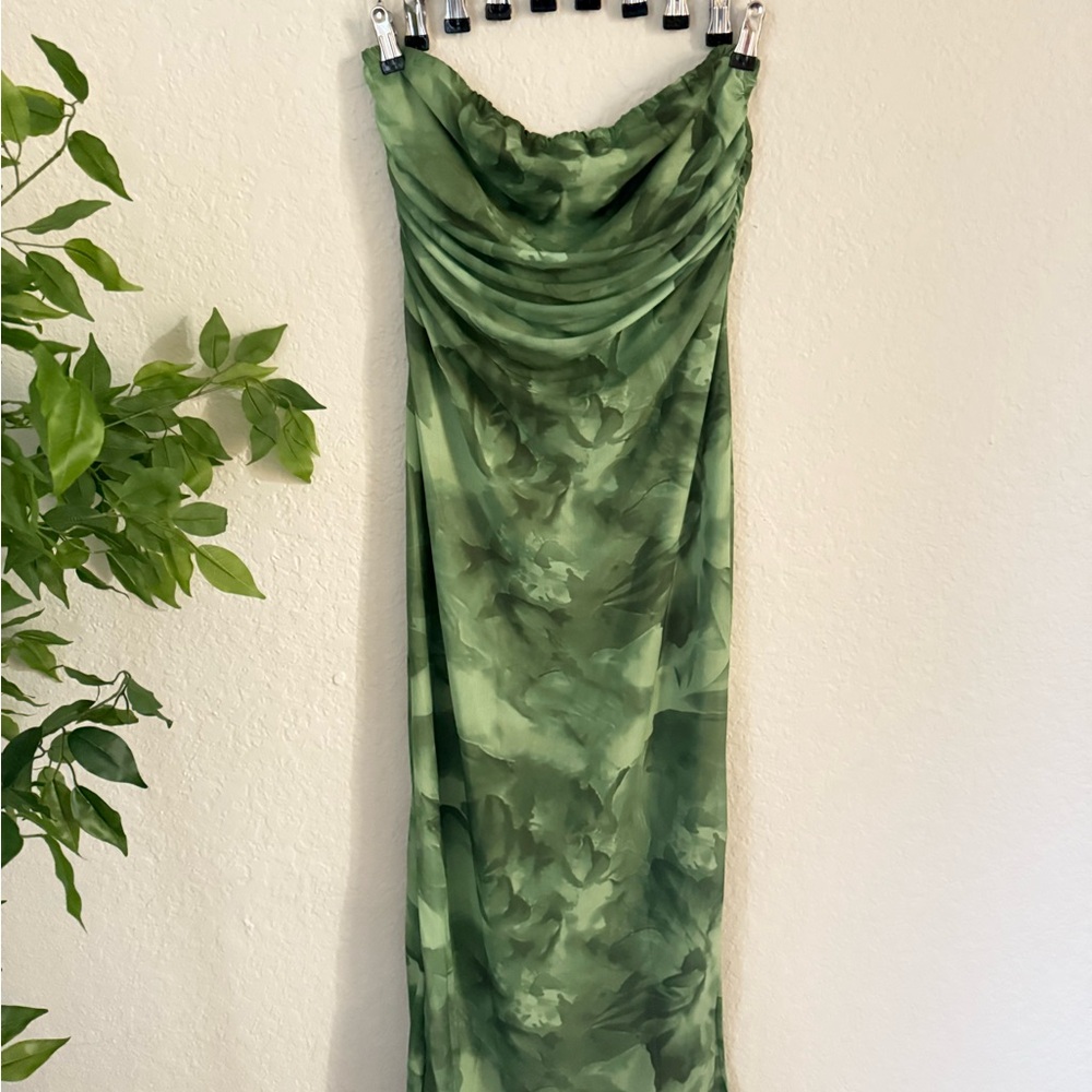 Shein Strapless Mesh Midi Dress – Green Marble Print – Size L (Never Worn)